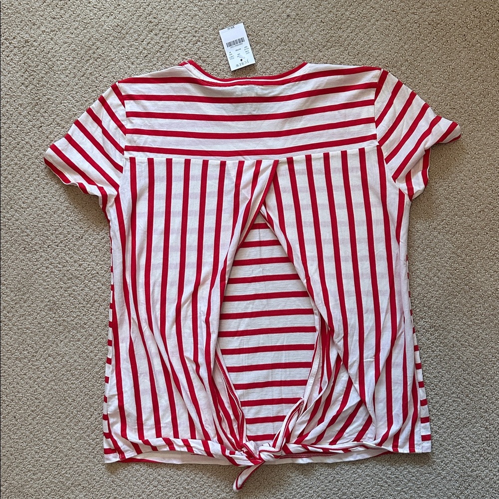 NEW! J. Crew Red & White Striped Short Sleeve Tee with Tie Size Medium